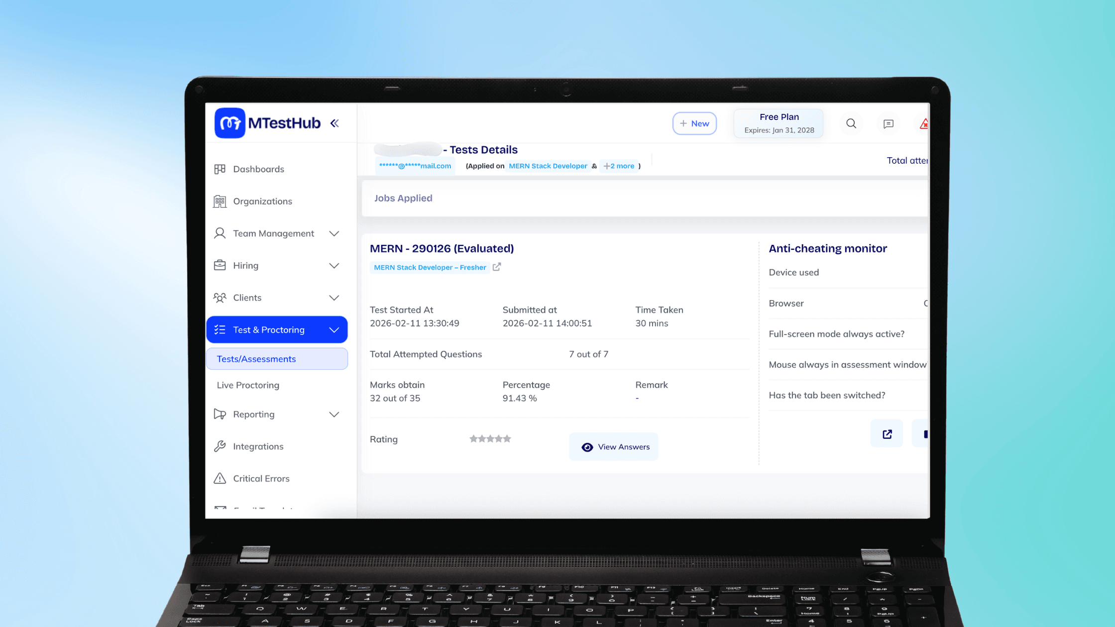 MTestHub hiring workflow and candidate results