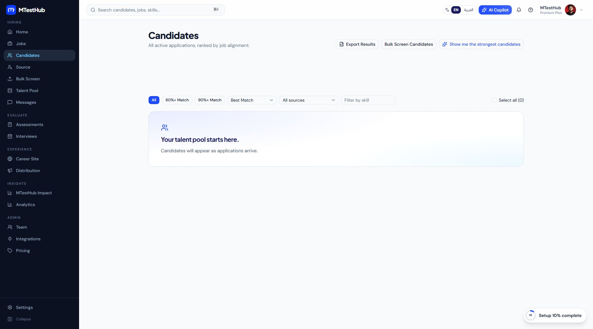MTestHub candidate ranking and filtering workspace