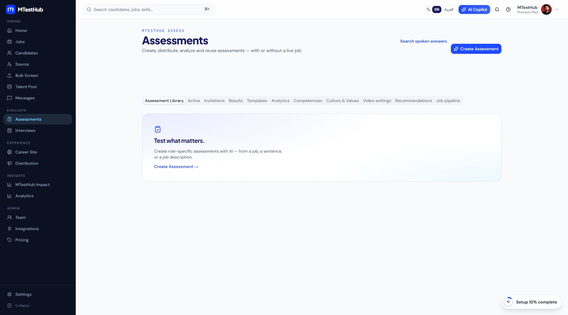 MTestHub assessment creation and management workspace