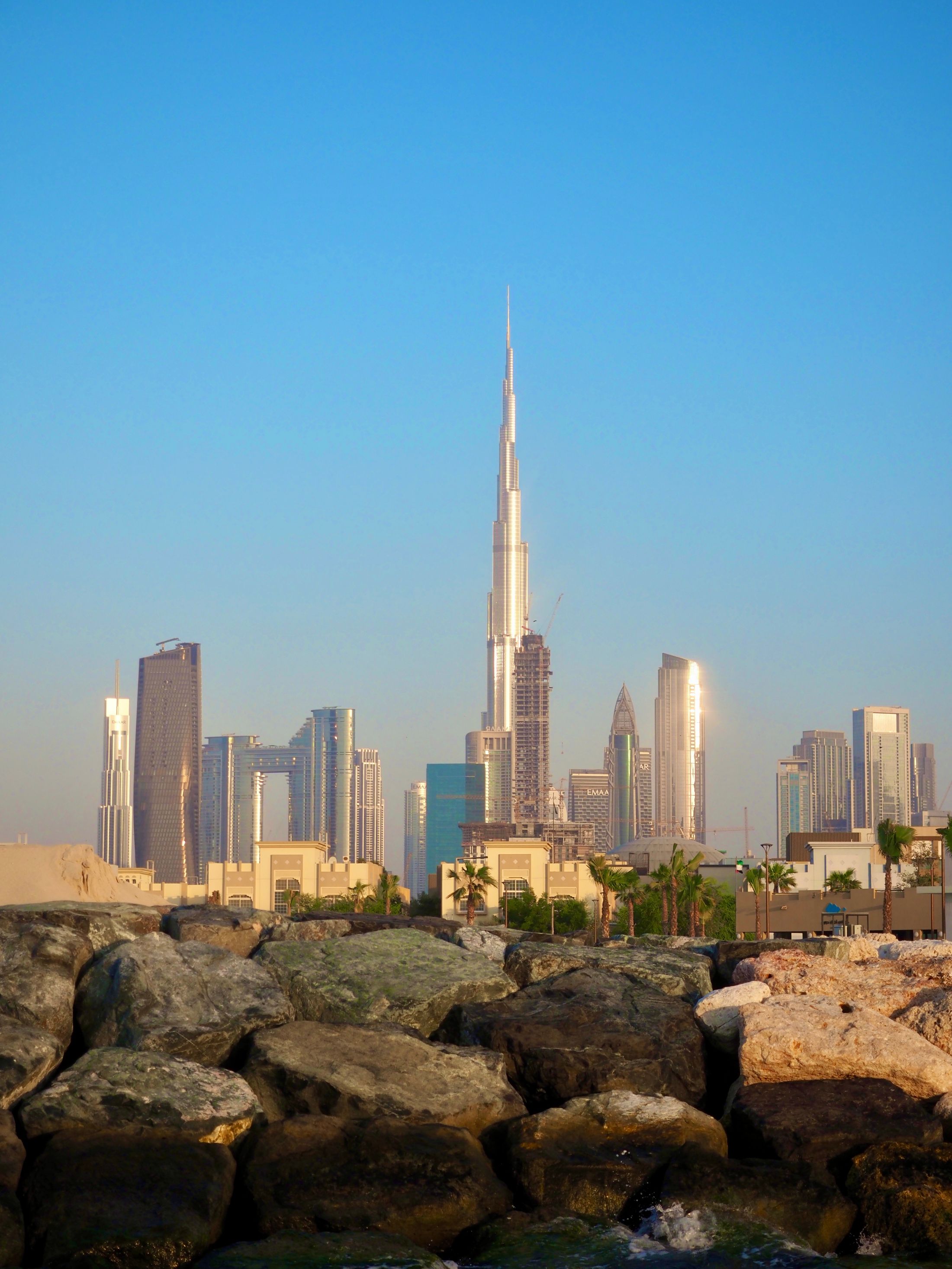 Real daytime view of Dubai and the Burj Khalifa